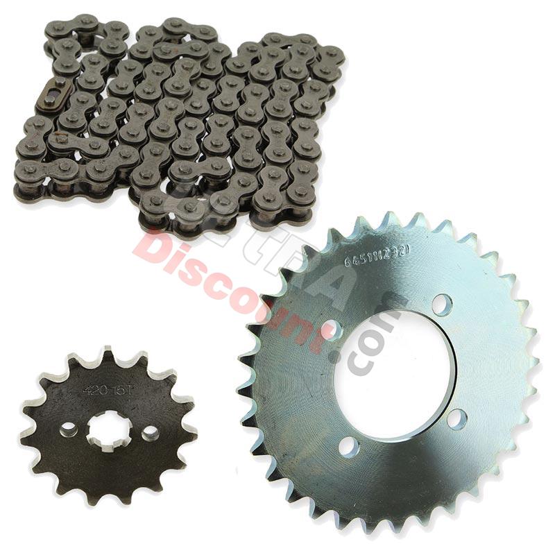 sprocket kit, chain, rear sprocket and front sprocket for Skymini skybongo ST125-8/8A, Skymini Monkey Gorilla Spare Parts