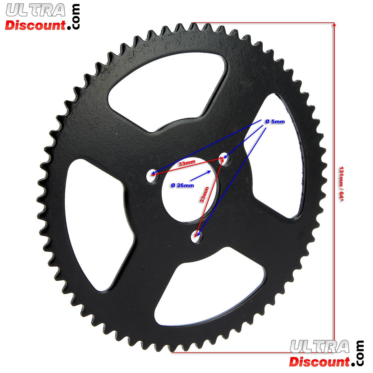 64 Tooth #25 Sprocket For 47cc Mini Pocket Bikes – 3-Bolt, Fits MTA1, MTA2, MTA4
