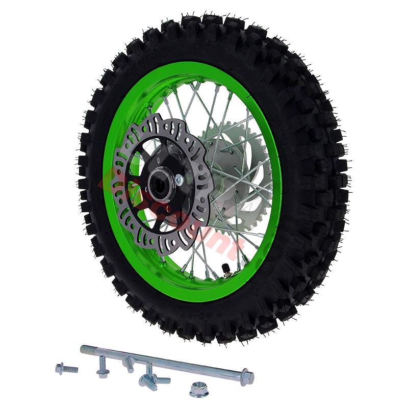 12'' Rear Wheel for Dirt Bike AGB27 (12mm Tread Lug) - Green, Dirt Bike Spare Parts