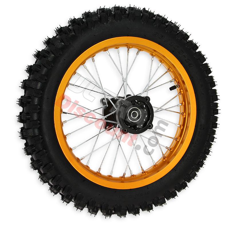 Full 14'' Rear Wheel for Dirt Bike AGB30 - Gold, Dirt Bike Spare Parts
