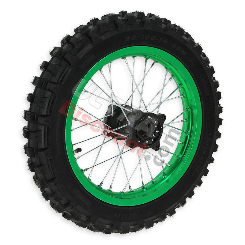 Full 14'' Rear Wheel for Dirt Bike AGB30 - Green, Dirt Bike Spare Parts