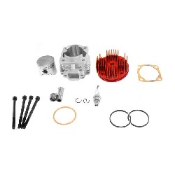 Head Kit 49cc for Pocket Bike - 4 transfer ports - 10mm axle (type A) - Red